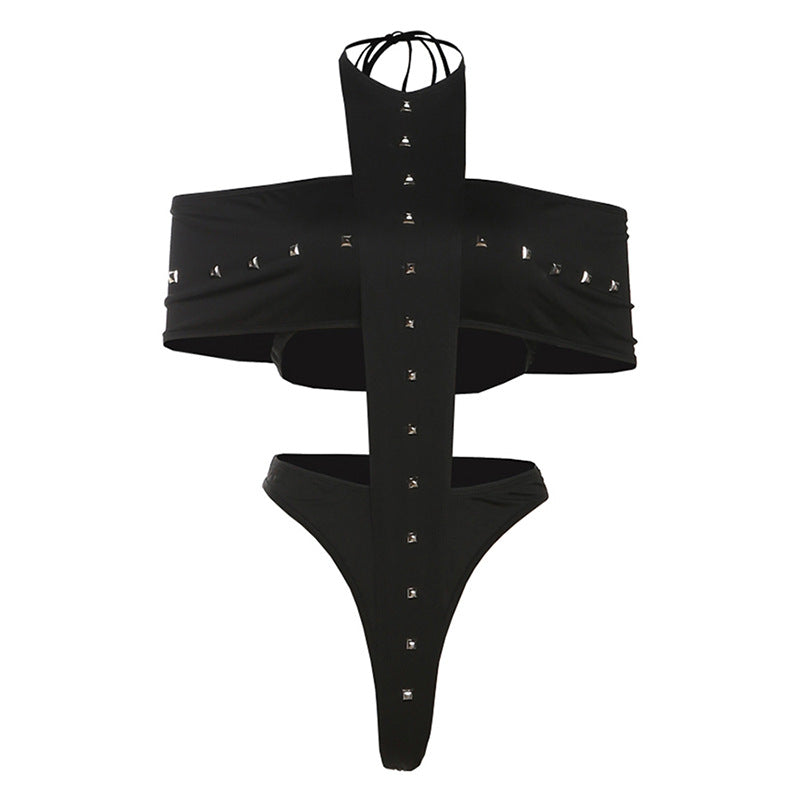 Daring Diva White Studded Halter Cutout Two-Piece Set - Club, Festival & Halloween Party Ready