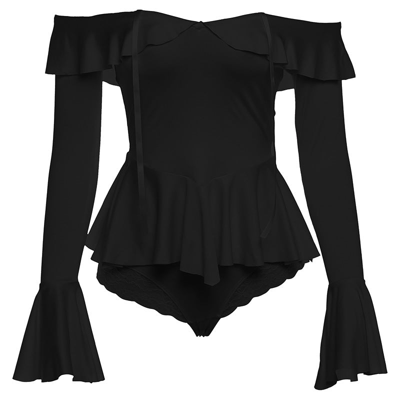 Romantic Off-Shoulder Ruffle Bodysuit | Peplum & Bell Sleeves - Fall & Holiday Chic
