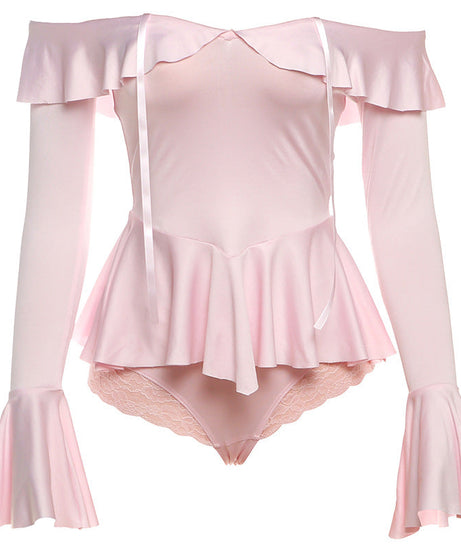 Romantic Off-Shoulder Ruffle Bodysuit | Peplum & Bell Sleeves - Fall & Holiday Chic