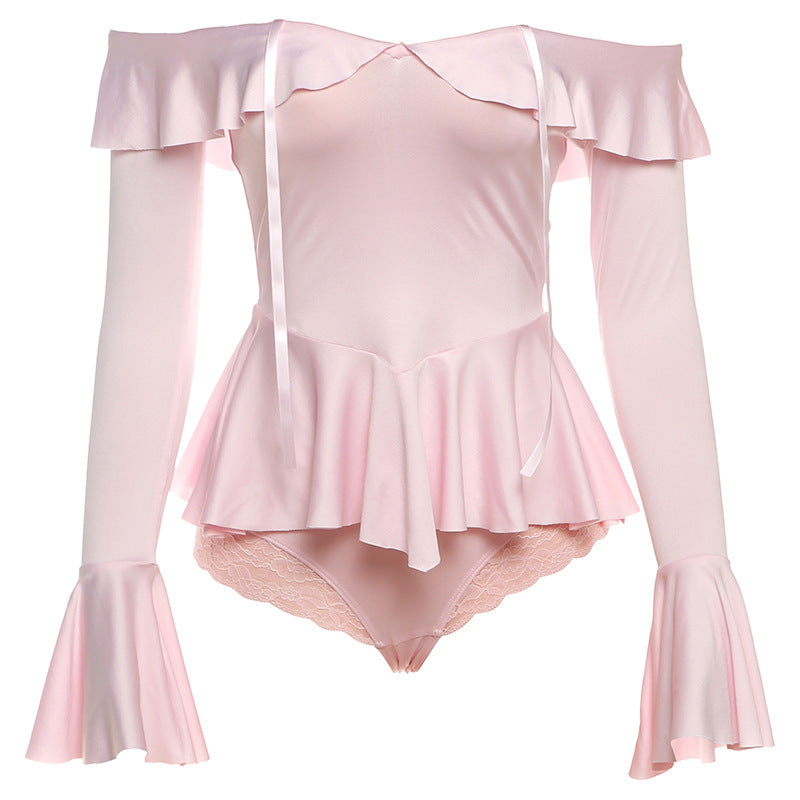 Romantic Off-Shoulder Ruffle Bodysuit | Peplum & Bell Sleeves - Fall & Holiday Chic