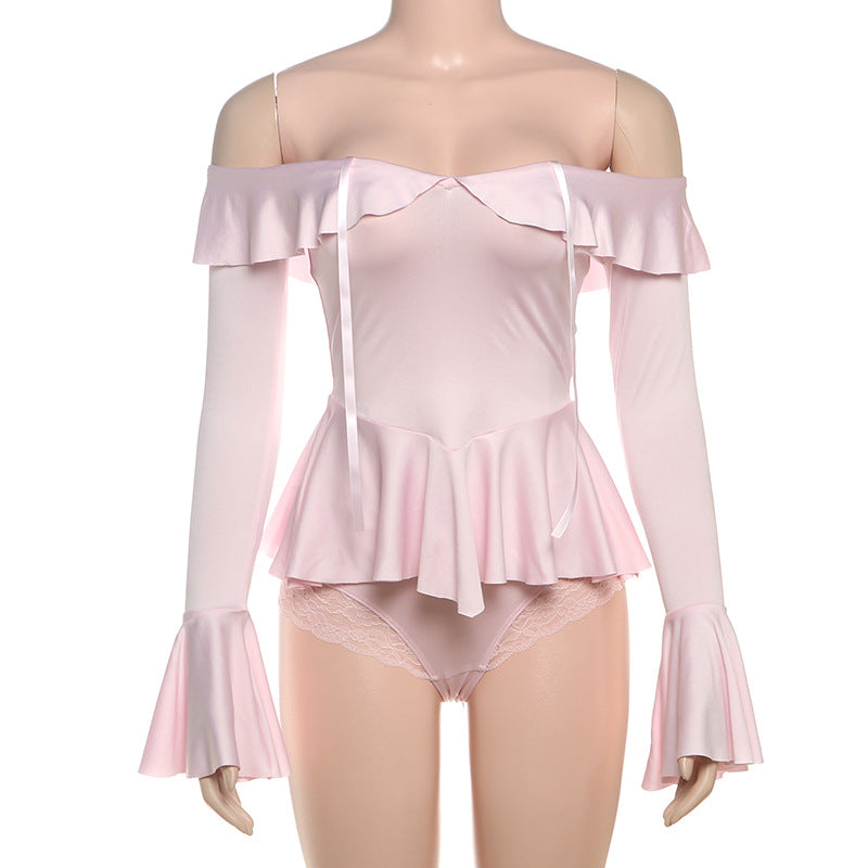 Romantic Off-Shoulder Ruffle Bodysuit | Peplum & Bell Sleeves - Fall & Holiday Chic