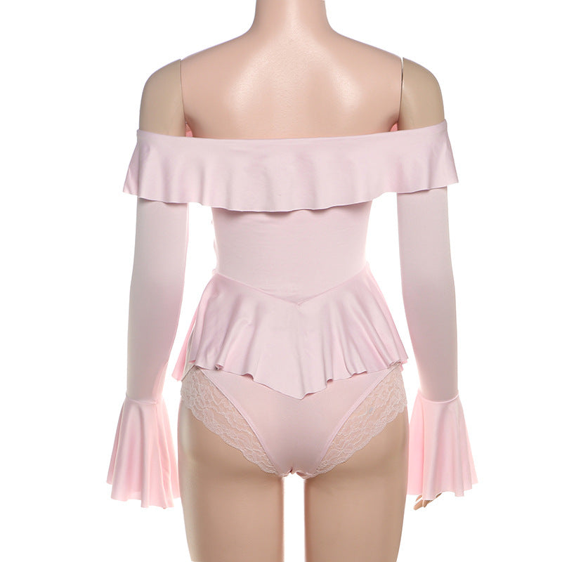 Romantic Off-Shoulder Ruffle Bodysuit | Peplum & Bell Sleeves - Fall & Holiday Chic