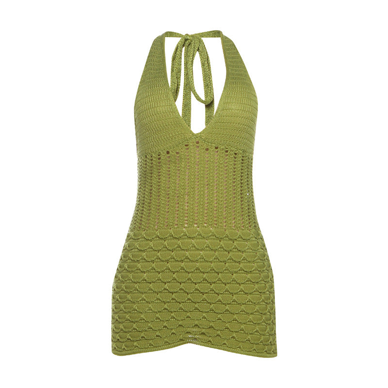 Chic Lime Green Knit Halter Mini Dress - Fall Party & Getaway Essential