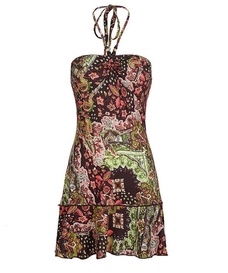 Vibrant Paisley Beaded Halter Mini Dress – Chic Fall Style & Party Ready