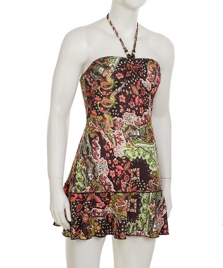 Vibrant Paisley Beaded Halter Mini Dress – Chic Fall Style & Party Ready