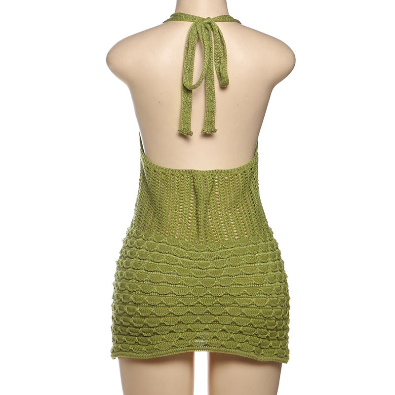 Chic Lime Green Knit Halter Mini Dress - Fall Party & Getaway Essential