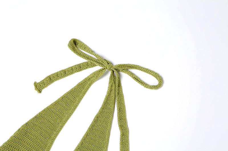 Chic Lime Green Knit Halter Mini Dress - Fall Party & Getaway Essential