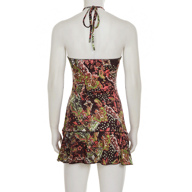 Vibrant Paisley Beaded Halter Mini Dress – Chic Fall Style & Party Ready