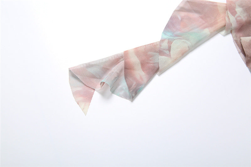 Heavenly Cherub Print Mesh Mini Dress - Off-Shoulder Ruched Bodycon for Fall Nights Out