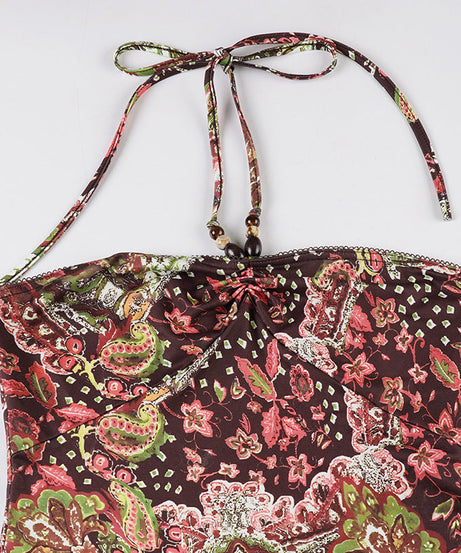 Vibrant Paisley Beaded Halter Mini Dress – Chic Fall Style & Party Ready