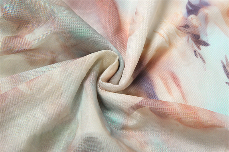 Heavenly Cherub Print Mesh Mini Dress - Off-Shoulder Ruched Bodycon for Fall Nights Out