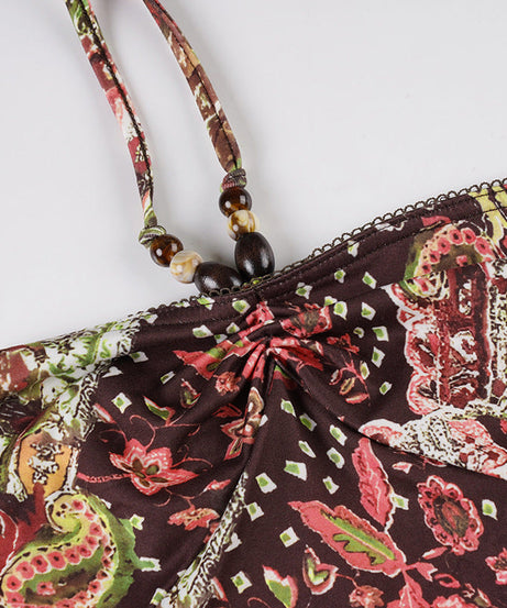 Vibrant Paisley Beaded Halter Mini Dress – Chic Fall Style & Party Ready