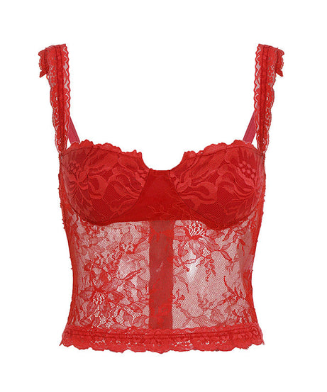Alluring Red Lace Bustier Cami Top - V-Neck, Backless for Fall & Holiday Glam
