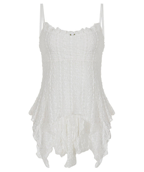 Enchanting White Lace Ruffle Cami Top | Dreamy Fairycore & Boho Style for Fall Layering