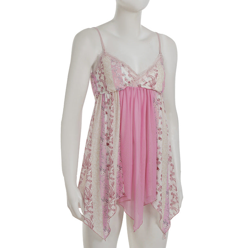Dreamy Pink Floral Babydoll Nightie | Soft Lace Trim Loungewear Dress for Cozy Fall Evenings