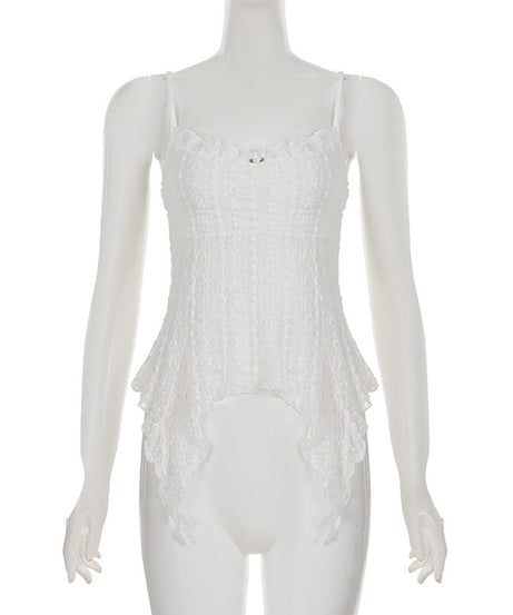 Enchanting White Lace Ruffle Cami Top | Dreamy Fairycore & Boho Style for Fall Layering