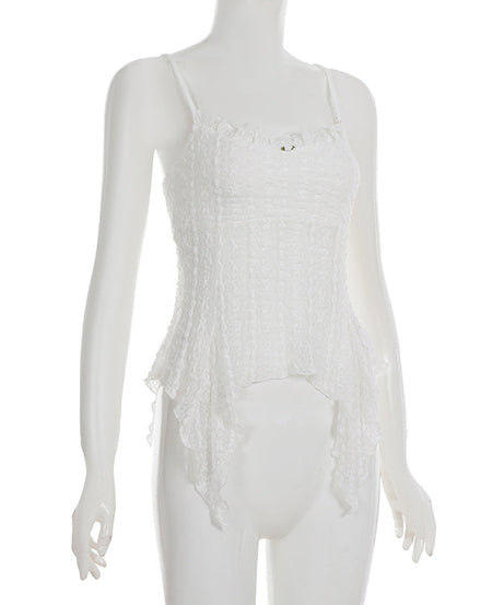 Enchanting White Lace Ruffle Cami Top | Dreamy Fairycore & Boho Style for Fall Layering
