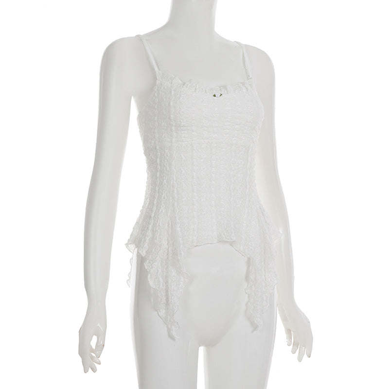 Enchanting White Lace Ruffle Cami Top | Dreamy Fairycore & Boho Style for Fall Layering