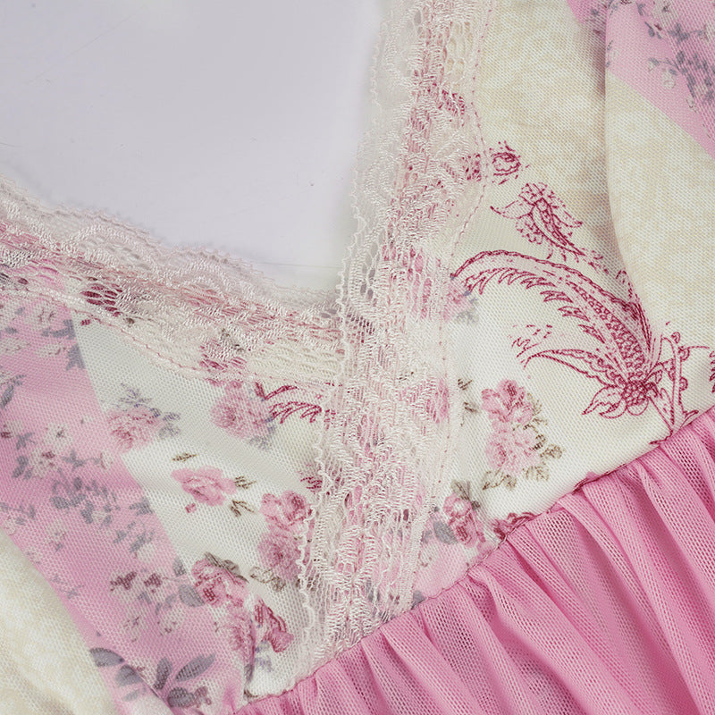 Dreamy Pink Floral Babydoll Nightie | Soft Lace Trim Loungewear Dress for Cozy Fall Evenings