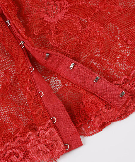 Alluring Red Lace Bustier Cami Top - V-Neck, Backless for Fall & Holiday Glam