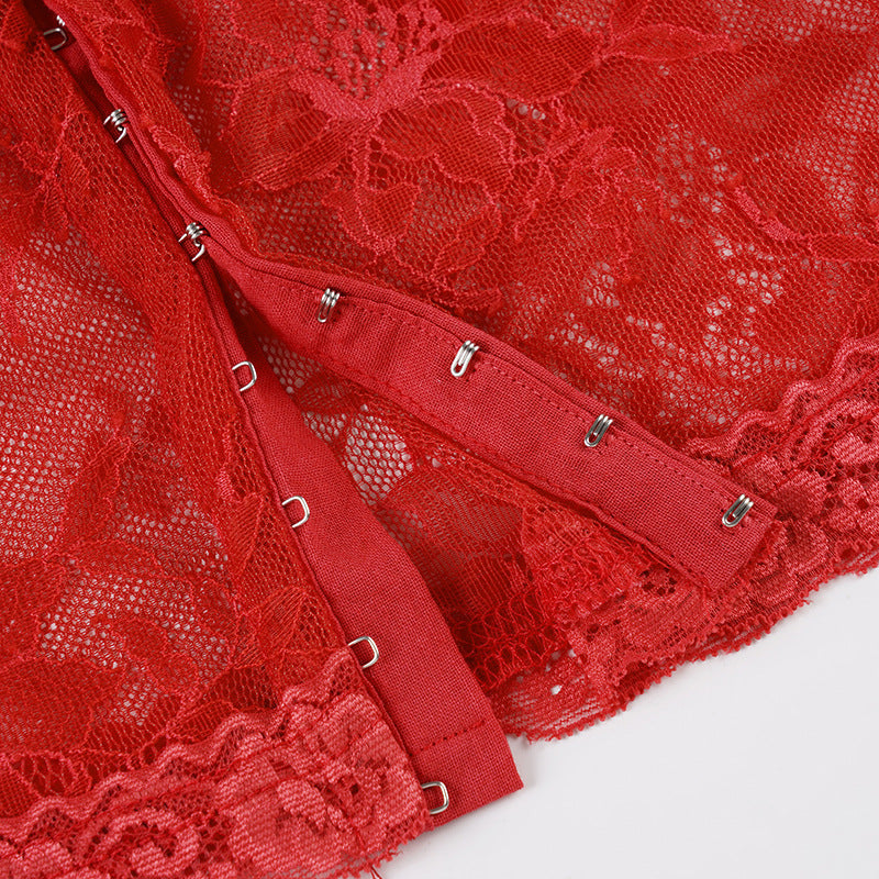 Alluring Red Lace Bustier Cami Top - V-Neck, Backless for Fall & Holiday Glam