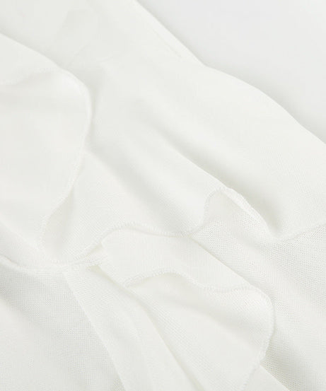 Ethereal Ruffle Flare Pants - Dreamy White Wide-Leg Trousers for Elevated Style