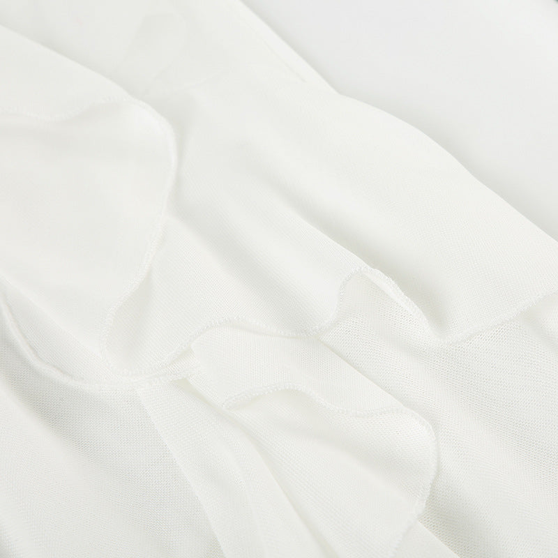 Ethereal Ruffle Flare Pants - Dreamy White Wide-Leg Trousers for Elevated Style