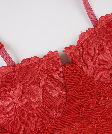Alluring Red Lace Bustier Cami Top - V-Neck, Backless for Fall & Holiday Glam