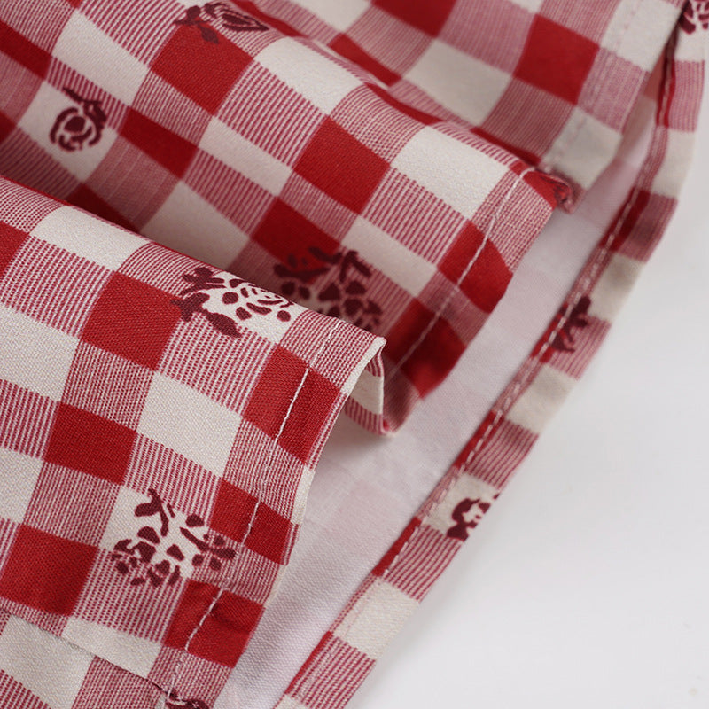 Sweetheart Red Gingham Floral Halter Top - Adjustable Tie-Back Cami for Effortless Style