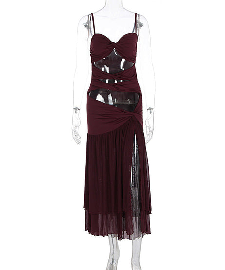 Stunning Merlot Ruched Cutout Maxi Dress - Your Go-To for Fall Galas & Holiday Soirees