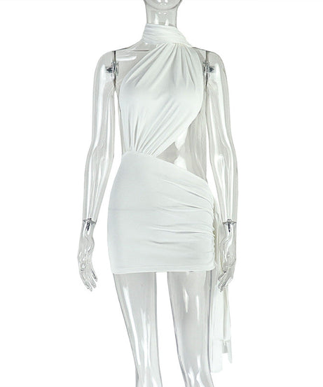 Head-Turning White Halter Cut-Out Ruched Mini Dress | Fall & Holiday Party Ready