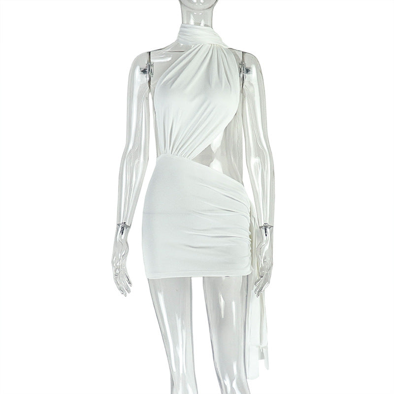 Head-Turning White Halter Cut-Out Ruched Mini Dress | Fall & Holiday Party Ready