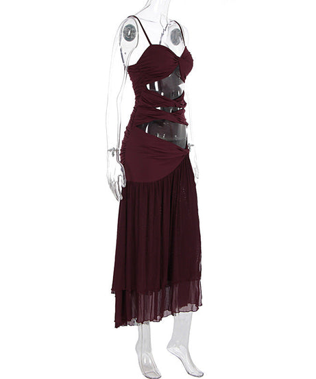Stunning Merlot Ruched Cutout Maxi Dress - Your Go-To for Fall Galas & Holiday Soirees