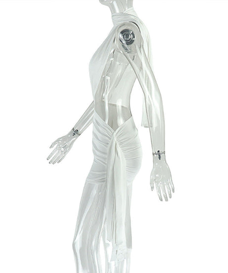 Head-Turning White Halter Cut-Out Ruched Mini Dress | Fall & Holiday Party Ready