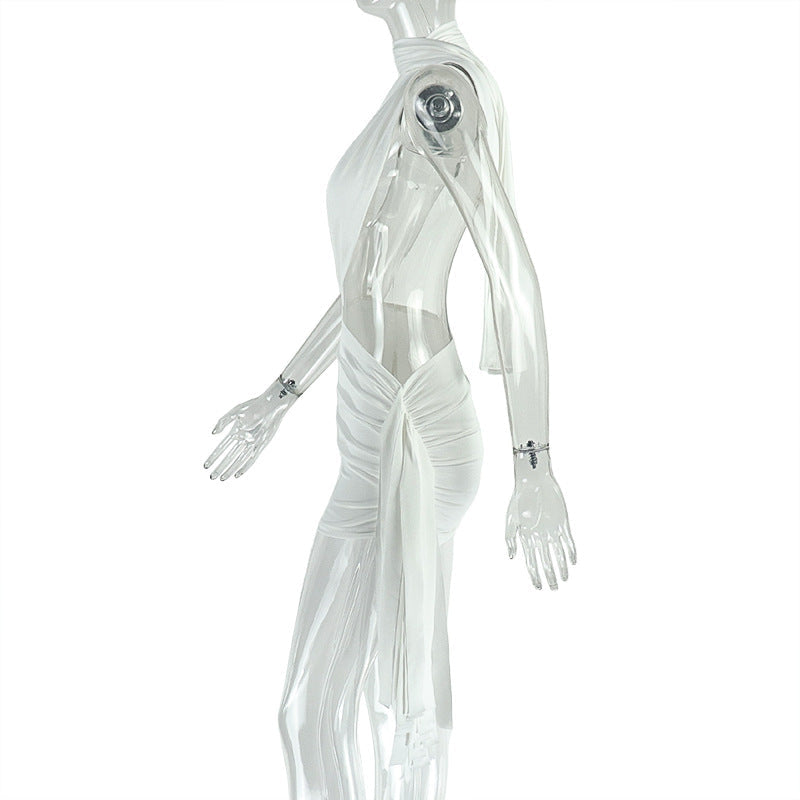 Head-Turning White Halter Cut-Out Ruched Mini Dress | Fall & Holiday Party Ready