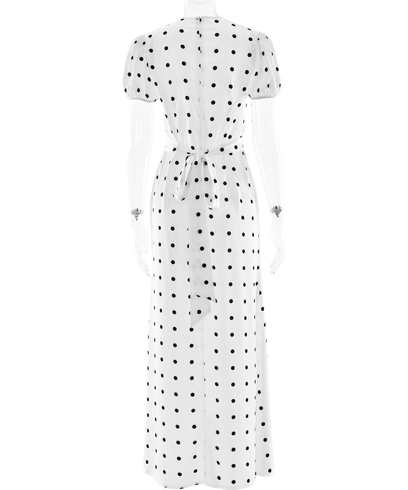 Retro Chic Polka Dot Maxi Dress with Sweet Bow - Timeless Style for Fall & Beyond