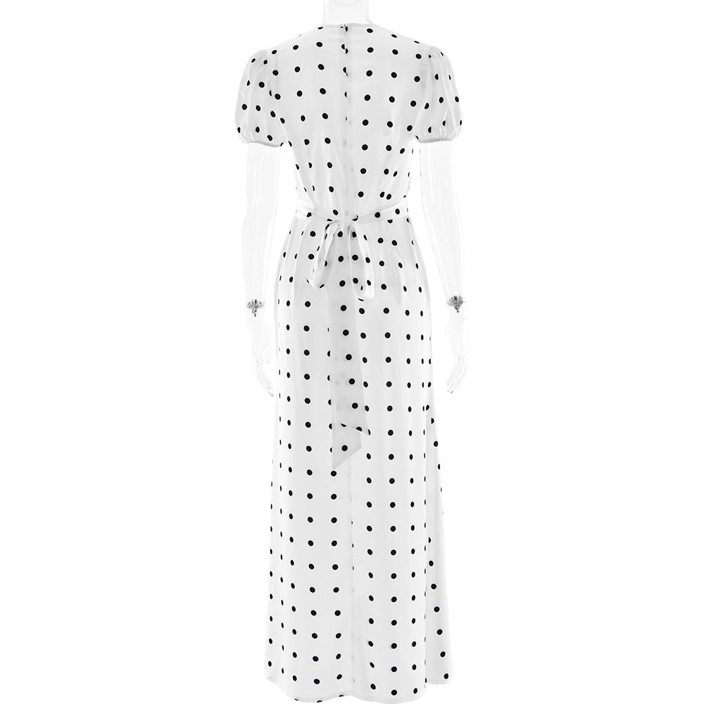 Retro Chic Polka Dot Maxi Dress with Sweet Bow - Timeless Style for Fall & Beyond