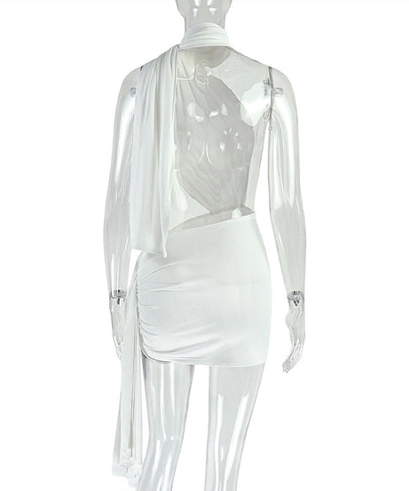Head-Turning White Halter Cut-Out Ruched Mini Dress | Fall & Holiday Party Ready