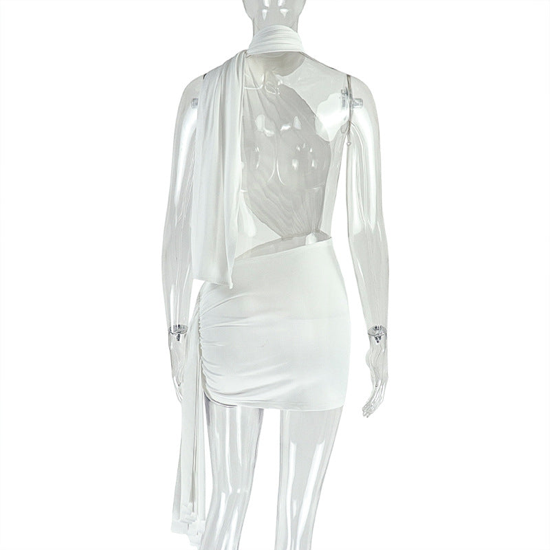Head-Turning White Halter Cut-Out Ruched Mini Dress | Fall & Holiday Party Ready