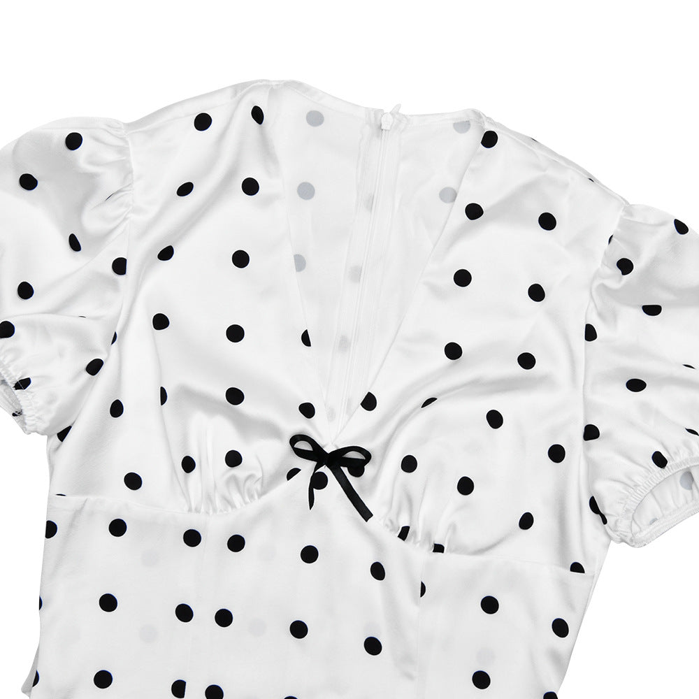 Retro Chic Polka Dot Maxi Dress with Sweet Bow - Timeless Style for Fall & Beyond