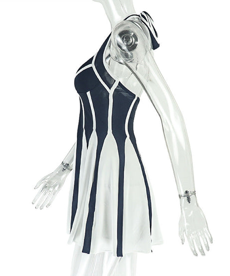 Chic Halter V-Neck Striped Mini Dress | Fall Party & Vacation Ready for American Women