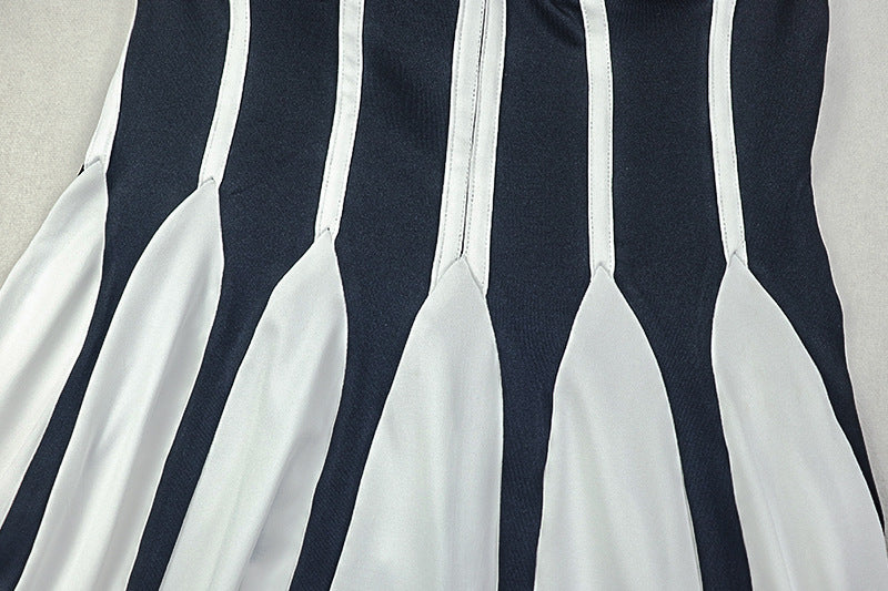 Chic Halter V-Neck Striped Mini Dress | Fall Party & Vacation Ready for American Women