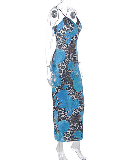 Vibrant Blue Floral & Leopard Print Maxi Dress - Your Chic Fall Getaway Essential