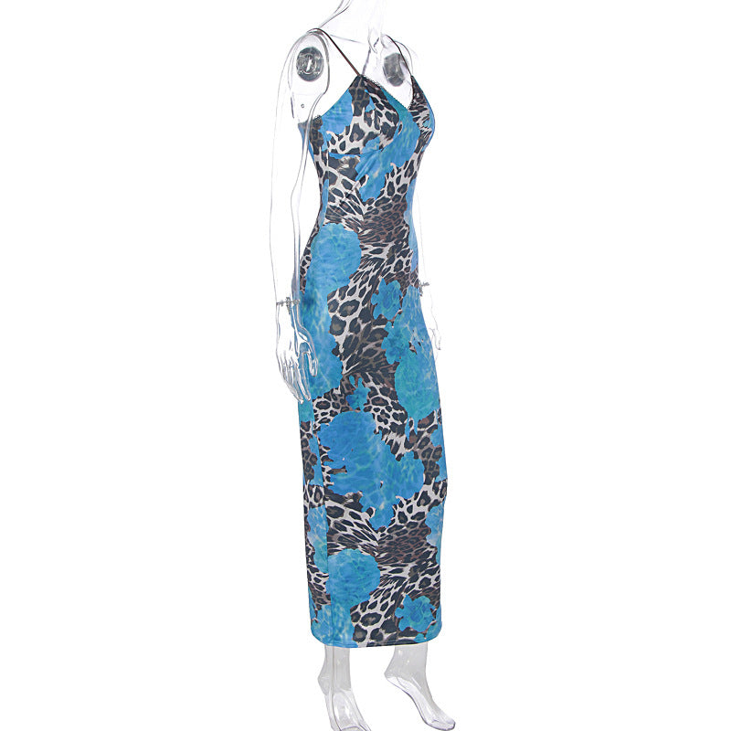 Vibrant Blue Floral & Leopard Print Maxi Dress - Your Chic Fall Getaway Essential