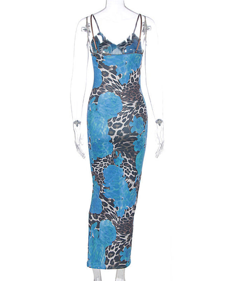 Vibrant Blue Floral & Leopard Print Maxi Dress - Your Chic Fall Getaway Essential