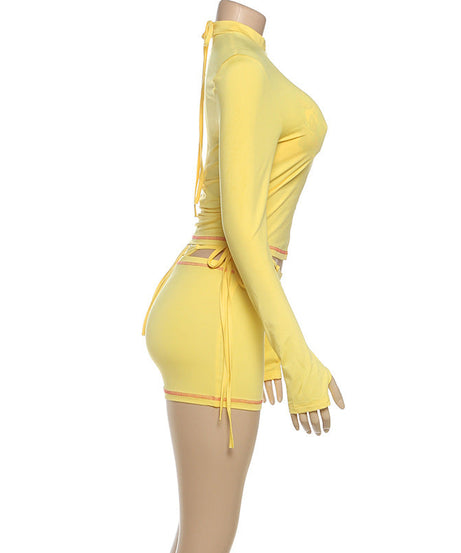 Sunny Yellow Long-Sleeve Zip-Up Rash Guard & Tie-Side Shorts Set - Your Ultimate Tropical Escape Swim & Activewear