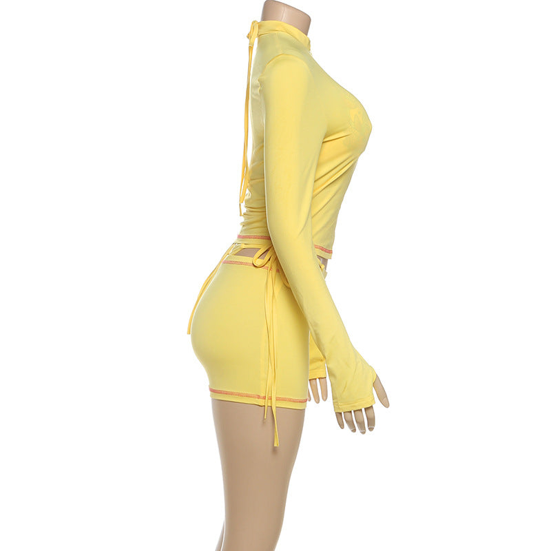Sunny Yellow Long-Sleeve Zip-Up Rash Guard & Tie-Side Shorts Set - Your Ultimate Tropical Escape Swim & Activewear