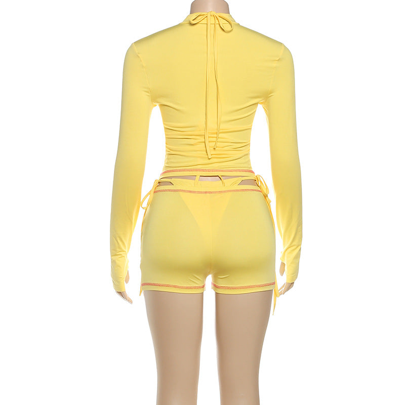 Sunny Yellow Long-Sleeve Zip-Up Rash Guard & Tie-Side Shorts Set - Your Ultimate Tropical Escape Swim & Activewear