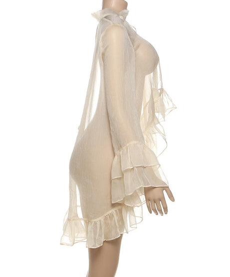 Boho Chic Sheer Ruffle Blouse - Flowy Tiered Bell Sleeve Top for Fall