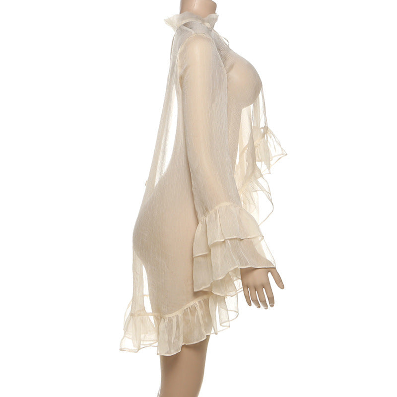 Boho Chic Sheer Ruffle Blouse - Flowy Tiered Bell Sleeve Top for Fall